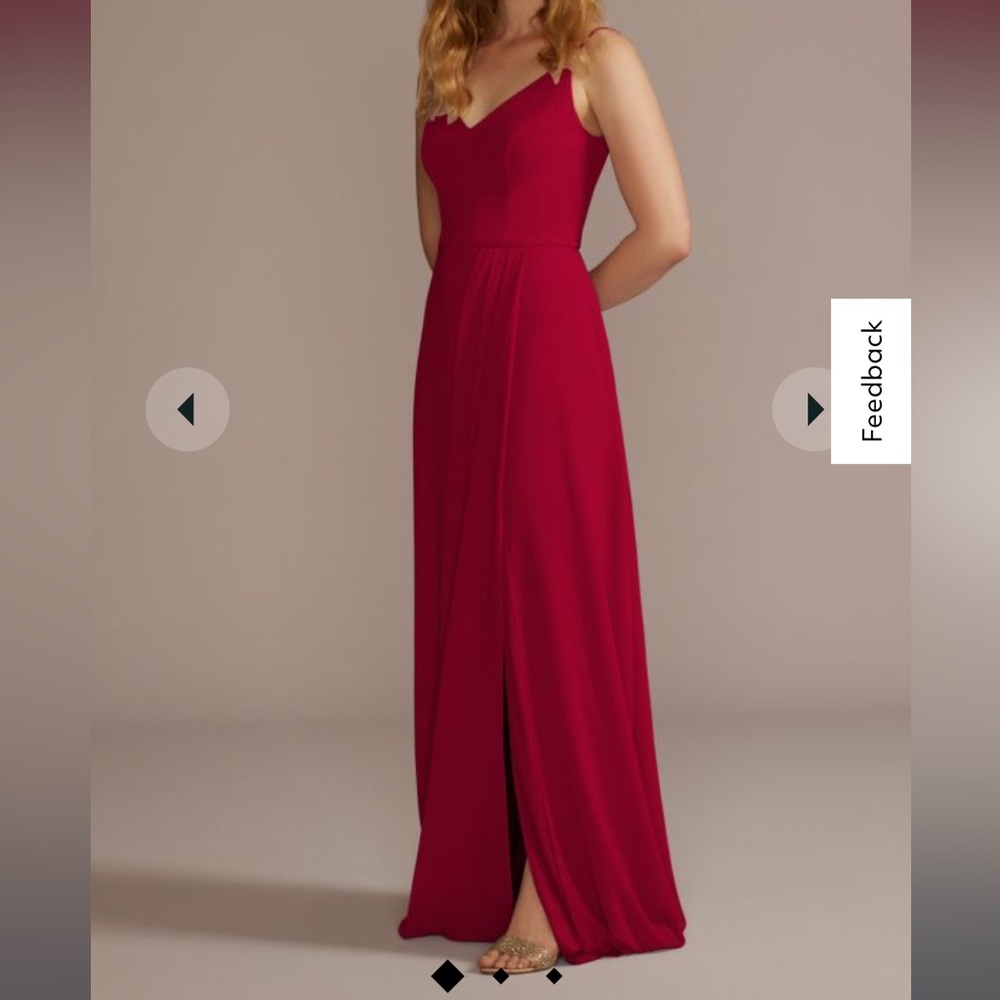 David’s Bridal - Chiffon Spaghetti Strap Bridesmaid Dress in Apple - No Alts